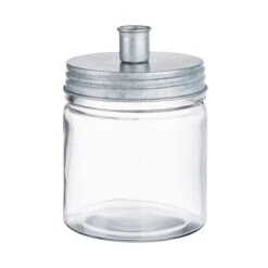 Glas Mit Kerzenhalter Höhe 15cm CANDLE JAR In Silber
