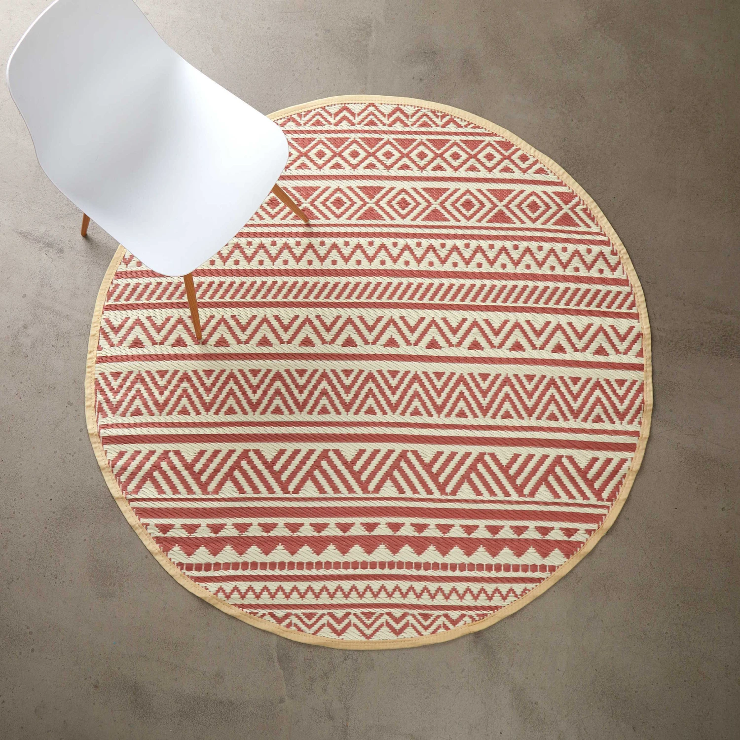 In- & Outdoor-Teppich Streifen Ø150cm COLOUR CLASH In Hellrot-Creme 2 In- & Outdoor-Teppich Streifen Ø150cm COLOUR CLASH In Hellrot-Creme – Bild 2