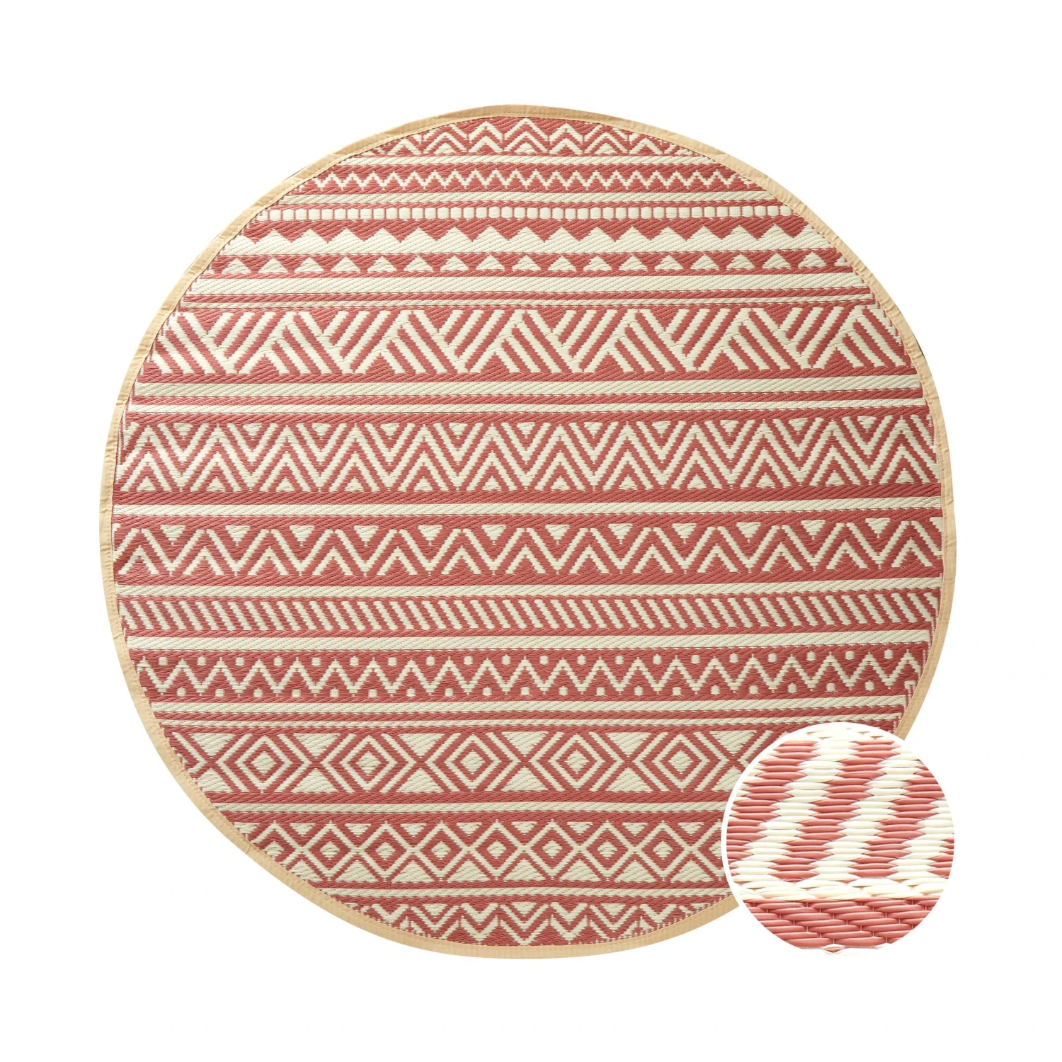 In- & Outdoor-Teppich Streifen Ø150cm COLOUR CLASH In Hellrot-Creme 1 In- & Outdoor-Teppich Streifen Ø150cm COLOUR CLASH In Hellrot-Creme