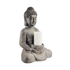 Statue Mit Kerzenteller Höhe 46cm BUDDHA In Grau -Küche Store butlers statue mit kerzenteller hohe 46cm buddha in grau 4
